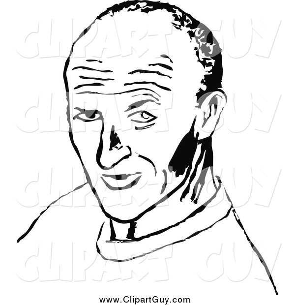 Clip Art of a Black and White Balding Man Looking at the Viewer