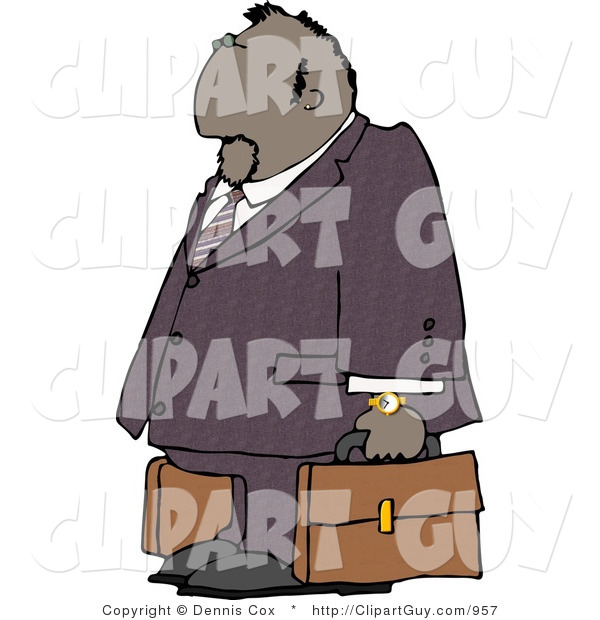 Clip Art of a Black Businessman Traveling with a Couple Briefcases