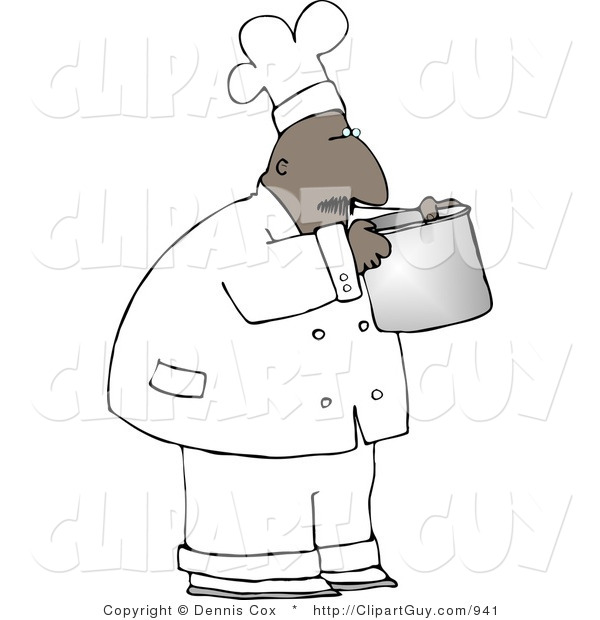 Clip Art of a Black Male Chef Smelling Food in a Cooking Pot