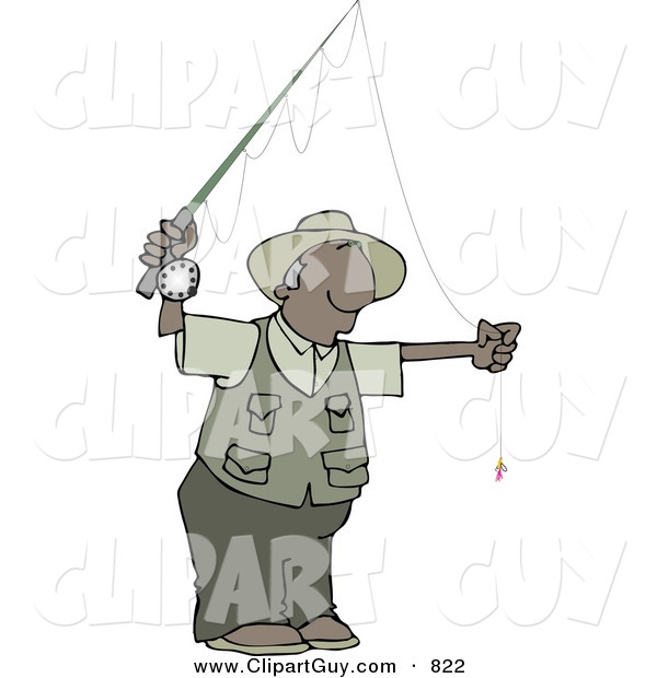 Clip Art of a Black Man Fly Fisherman Getting Ready to Go Fishing