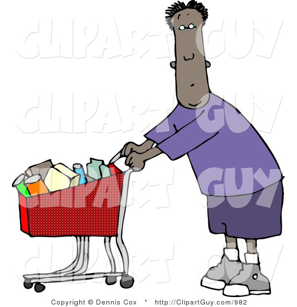 Clip Art of a Black Man Shopping at His Local Food Store for Groceries
