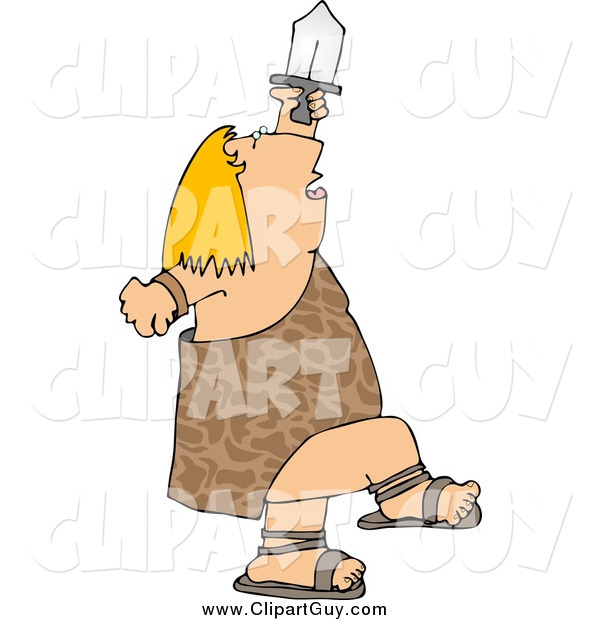 Clip Art of a Blond Warrior Dancing with Sword