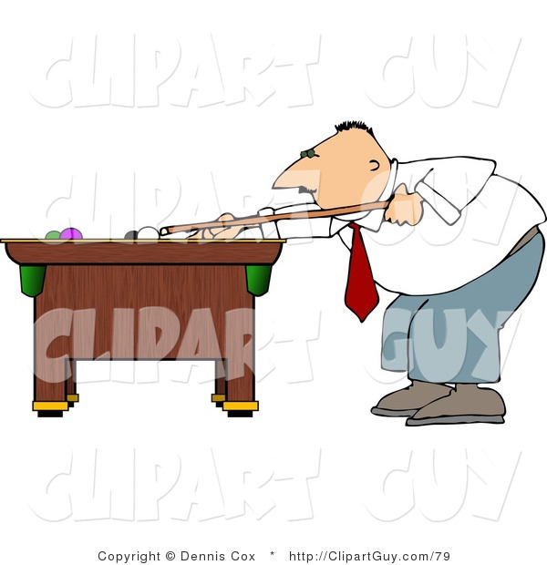 Clip Art of a Businessman Playing a Game of Pool After Work