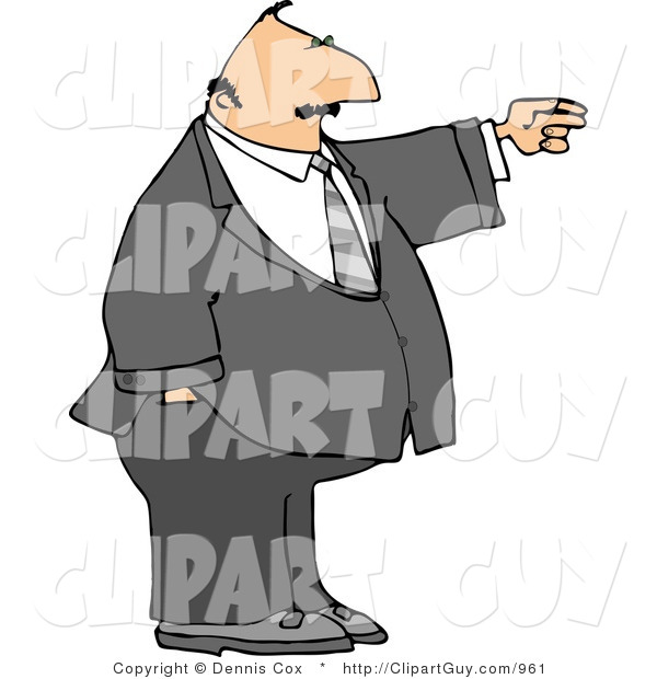 Clip Art of a Businessman Pointing the Finger to Blame Someone