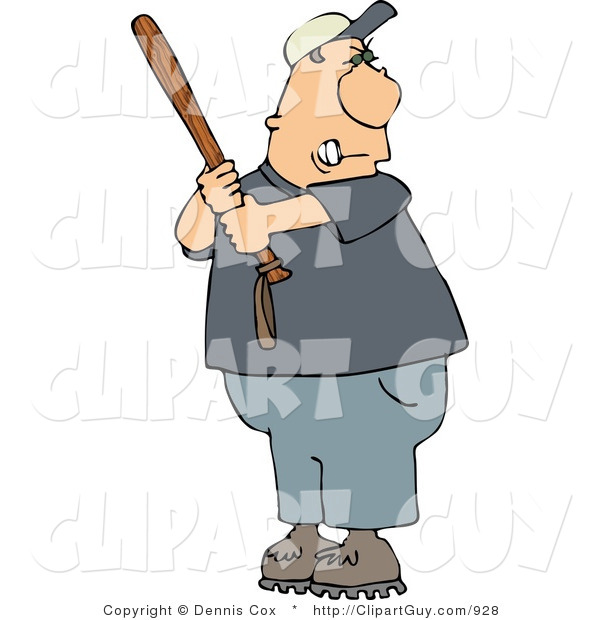 Clip Art of a Caucasian Angry Male Baseball Batter Holding the Bat Aggressively and Getting Ready to Swing at the Ball