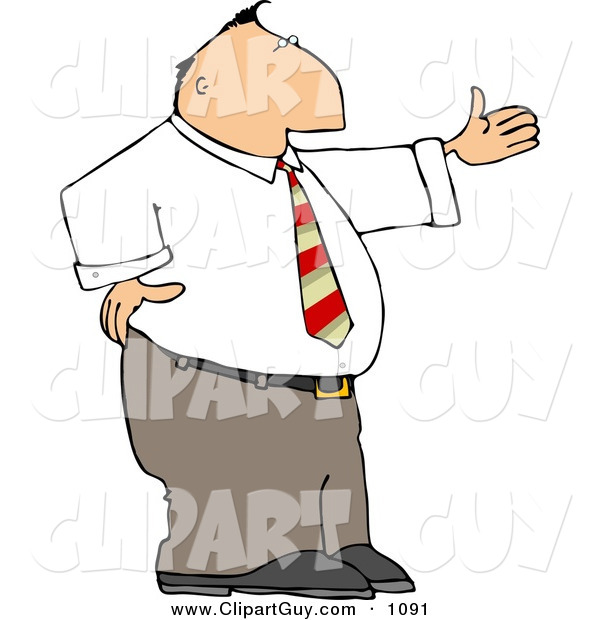 Clip Art of a Caucasian Boss Man Holding His Hand out in a Congratulatory Gesture