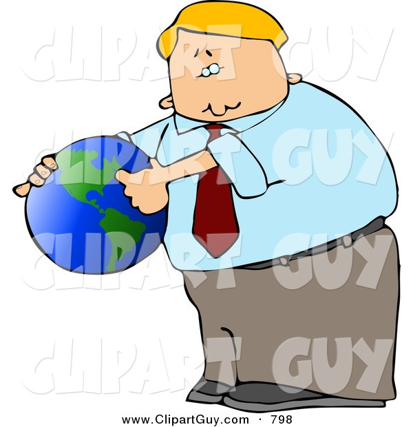 Clip Art of a Caucasian Businessman Pointing out America on a Globe