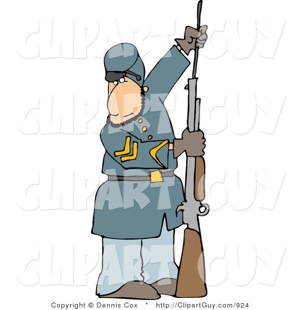 Clip Art of a Caucasian Civil War Soldier Loading His Rifle