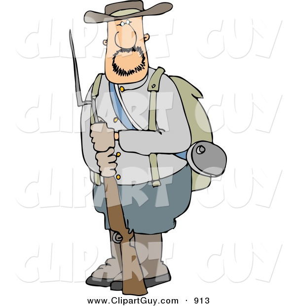 Clip Art of a Caucasian Confederate Army Soldier Holding a Rifle with a Bayonet