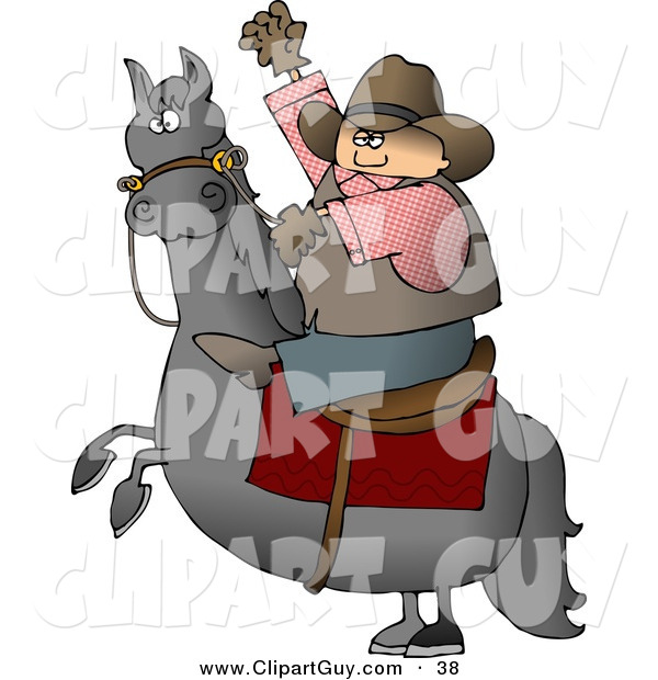 Clip Art of a Caucasian Cowboy Riding a Bucking Bronco/Horse