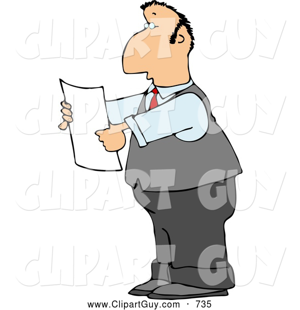 Clip Art of a Caucasian Lawyer Reading an Important Legal Document