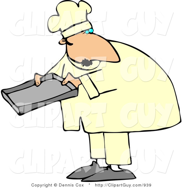 Clip Art of a Caucasian Male Baker Holding a Pan