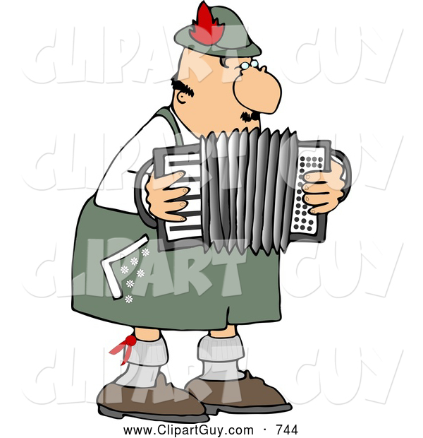 Clip Art of a Caucasian Male German Accordion Player Playing Music by Himself