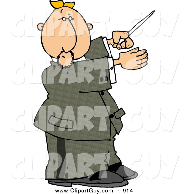 Clip Art of a Caucasian Male Music Conductor Directing a Musical Performance with a Conducting Baton