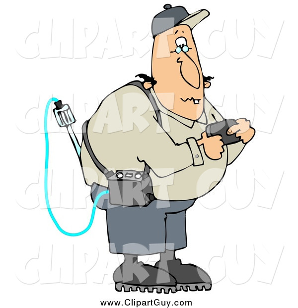 Clip Art of a Caucasian Man Reading a Gas Detector Pager While Working on the Job