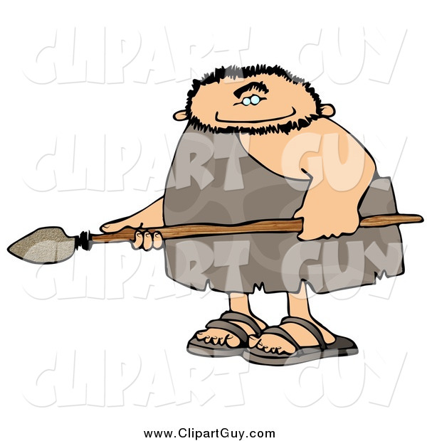 Clip Art of a Caveman Holding a Spear