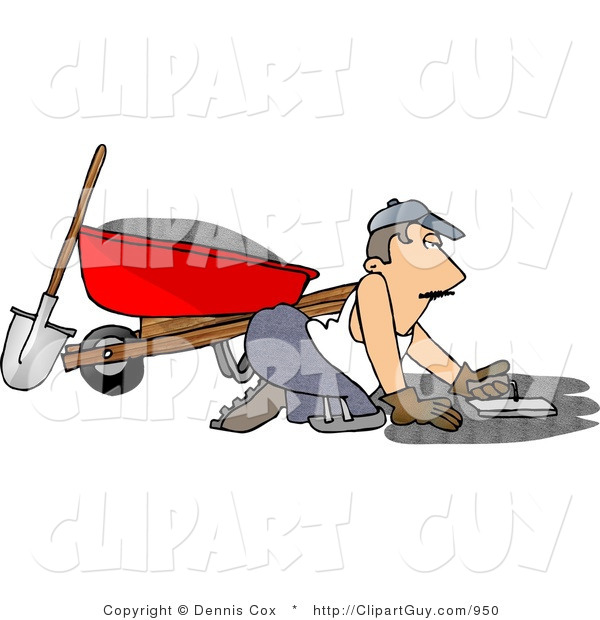 Clip Art of a Cement Layer Man Spreading Cement on the Ground
