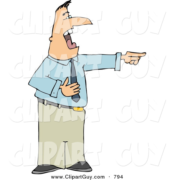 Clip Art of a Cheerful Businessman Pointing His Finger at Someone and Laughing Hysterically