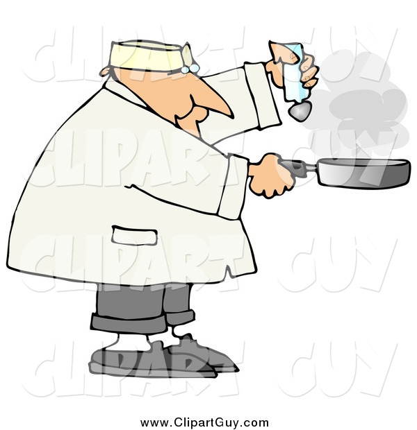 Clip Art of a Chubby White Male Chef Salting Food in a Frying Pan
