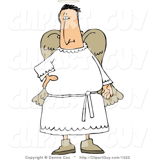Clip Art of a Confused Angel with Wings and a Halo in a White Robe