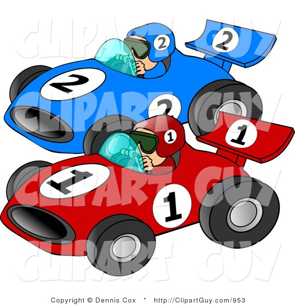 Clip Art of a Couple of Cars Racing Each Other down a Speedway