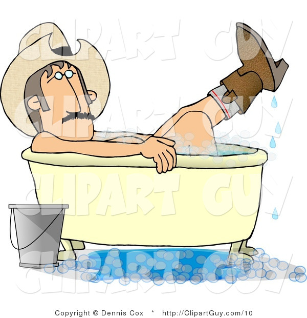 Clip Art of a Cowboy Bathing in His Boots - Royalty Free