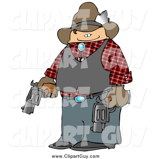 Clip Art of a Cowboy Holding Two Loaded Guns