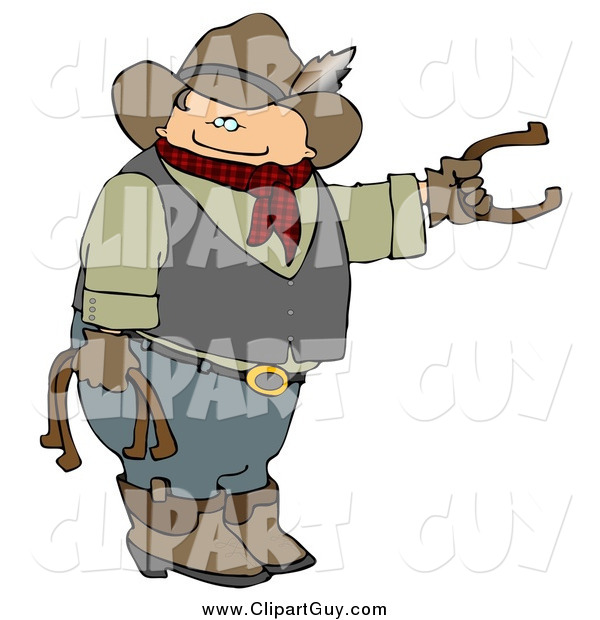 Clip Art of a Cowboy Playing Horseshoes