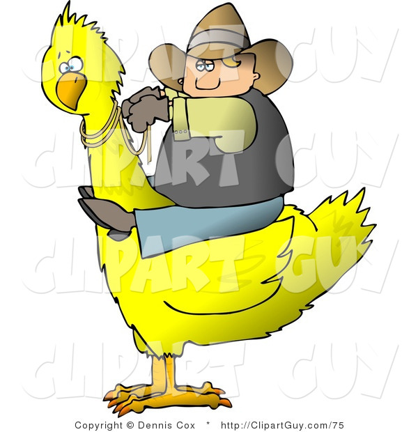 Clip Art of a Cowboy Riding a Big Yellow Bird to the Left