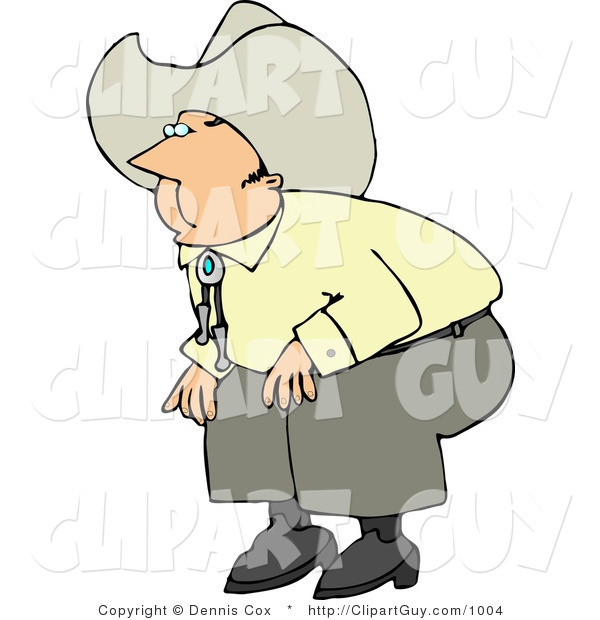 Clip Art of a Cowboy Squatting down