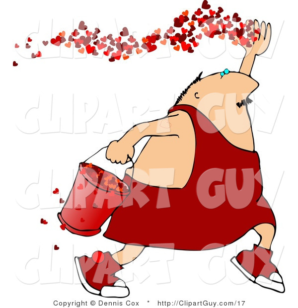 Clip Art of a Cupid Releasing Love Hearts - Royalty Free