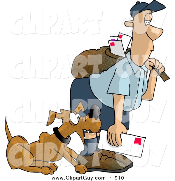 Clip Art of a Dog Attacking the Unimpressed Mailman