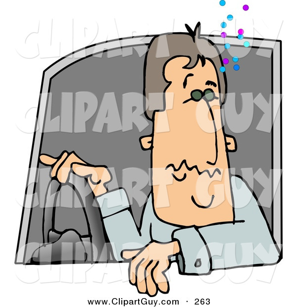 Clip Art of a Drunk Male Driver Operating a Motor Vehicle