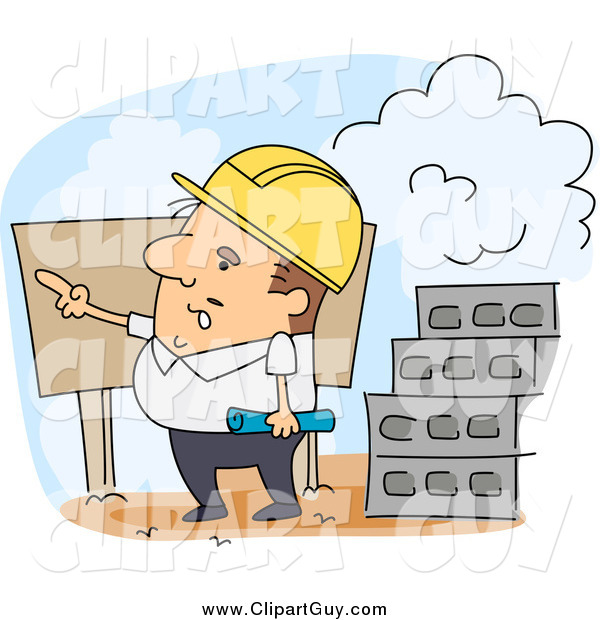 Clip Art of a Engineer Pointing on a Construction Job Site