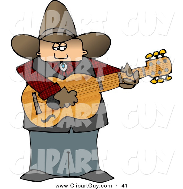 Clip Art of a Fat Country Cowboy Playing an Acoustic Guitar