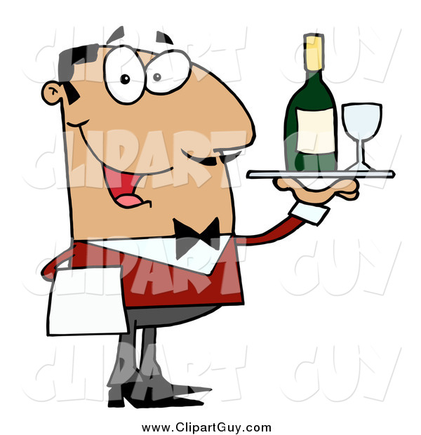 Clip Art of a Friendly Hispanic Male Waiter Serving Wine