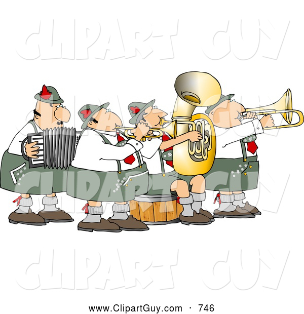 Clip Art of a German Band Playing Musical Instruments Together at a Performance