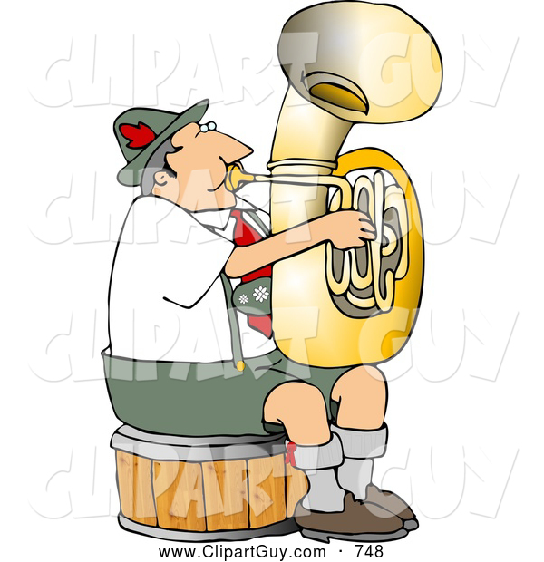 Clip Art of a German Tuba Player Practicing by Himself for a Band