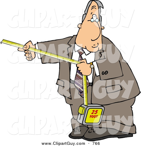 Clip Art of a Goofy Businessman Using a Self-retracting Pocket Tape Measure