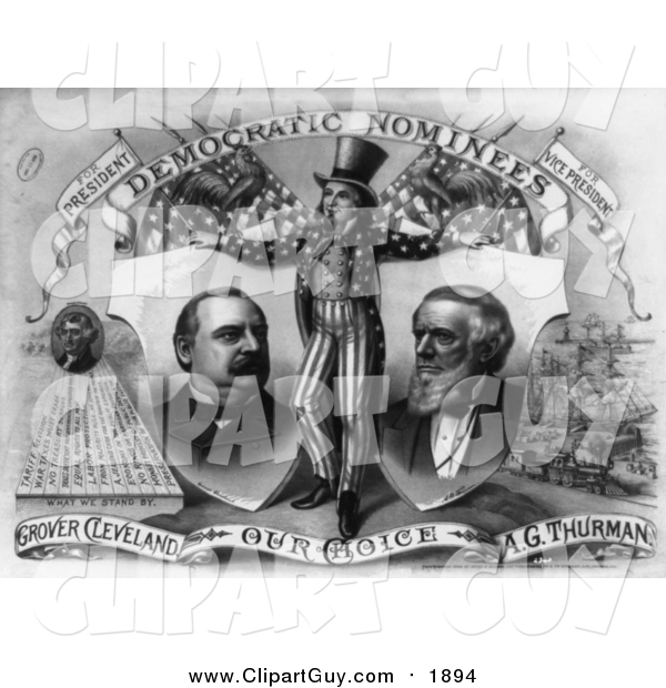 Clip Art of a Grayscale Uncle Sam, Grover Cleveland and A.G. Thurman