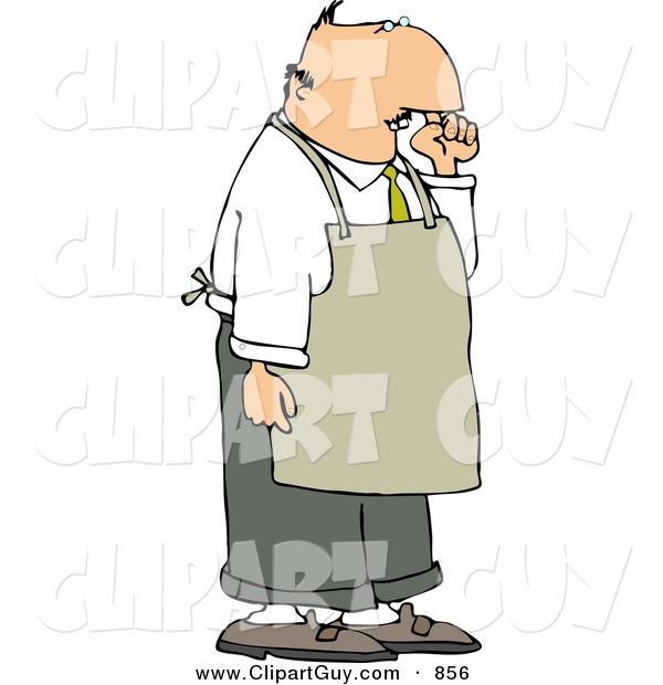 Clip Art of a Gross Restaurant Food Handler Wearing an Apron and Picking His Nose for Boogers