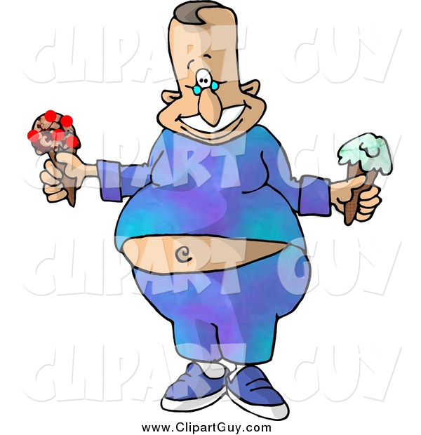 Clip Art of a Happy Fat White Man with Two Ice Cream Cones