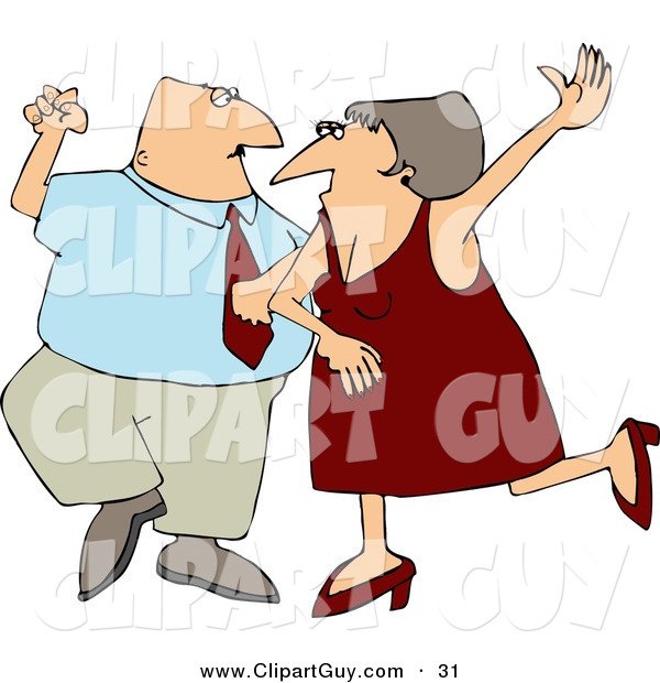 Clip Art of a Happy Man and Woman, Husband and Wife Dancing Together on a Dance Floor