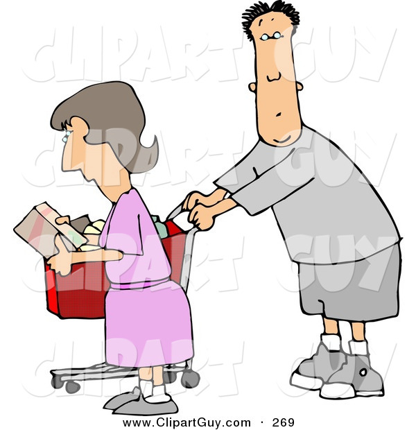 Clip Art of a Husband and Wife Grocery Shopping TogetherHusband and Wife Grocery Shopping Together
