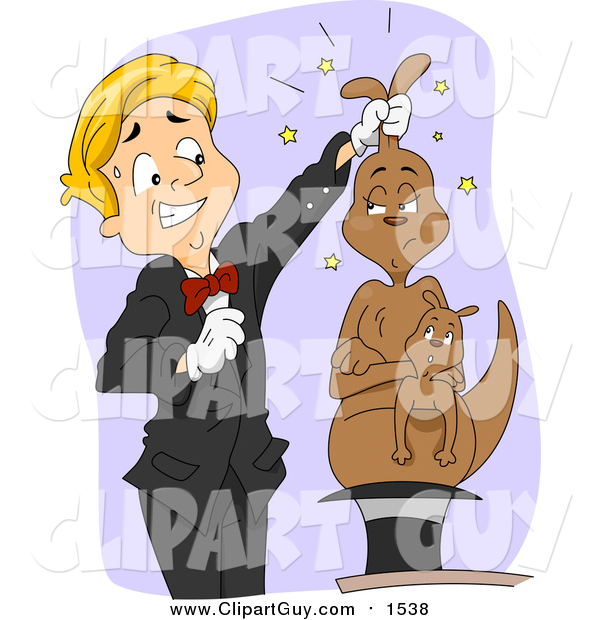 Clip Art of a Magician Pulling a Mad Kangaroo out of a Hat