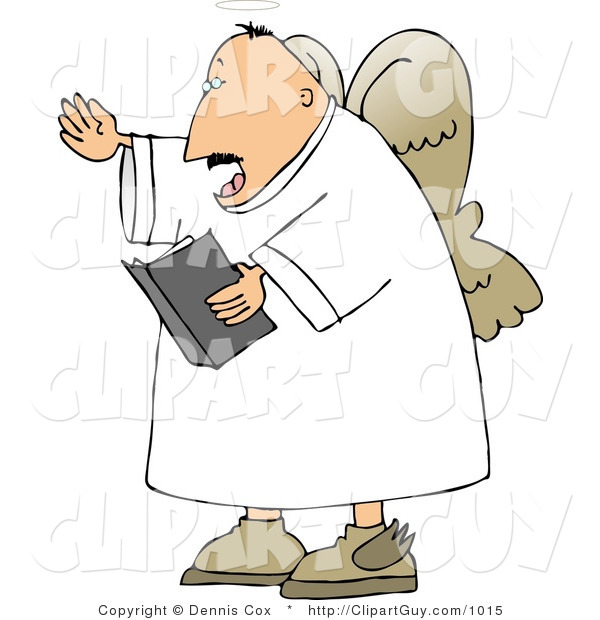 Clip Art of a Male Angel Reading from the Good Book