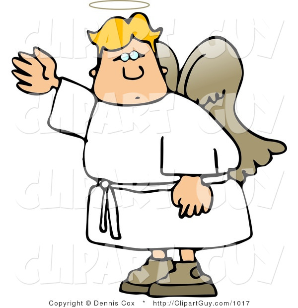 Clip Art of a Male Angel Waving His Hand for a Cab