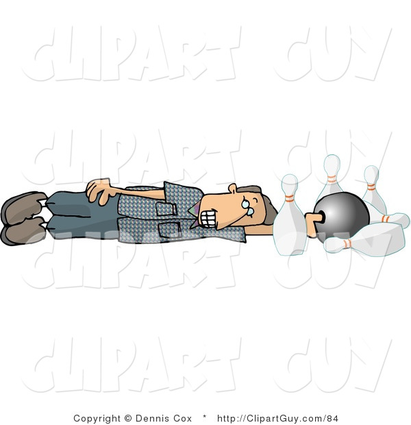 Clip Art of a Male Bowler Who Went down the Lane with His Bowling Ball