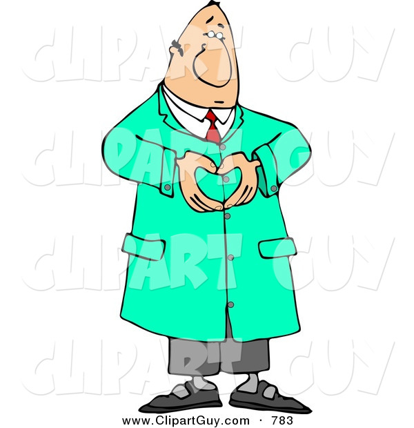 Clip Art of a Male Doctor in Green Scrubs Hand Gesturing a Heart Symbol