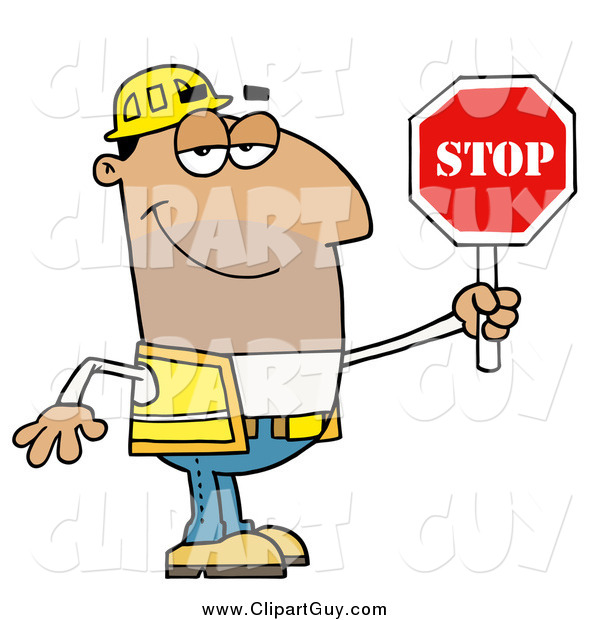 Clip Art of a Male Hispanic Traffic Director Using a Stop Sign